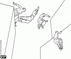 On this coloring page we can see the sequence of a traceur in a jump. A traceur is a practitioner of parkour. The parkour is a discipline that consists on move overcoming all found obstacles only using your own body. A very good physical preparation is necessary for practice parkour. The mental preparation is also required to assess the challenges encountered in the path taking into account the own capacities. The parkour is an extreme sport that each practitioner must adapt to their own capacit