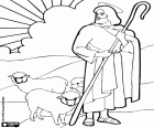 Jesus Christ is the good shepherd who cares and loves his sheep. A biblical story, a Christian image of Jesus