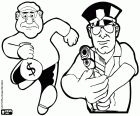 The police agent catches the criminal, the thief with the loot in the hands