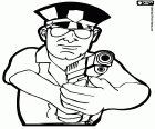 The police pointing the gun. The police officer is one of the protagonists of Crime and Justice adventure