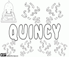 Quincy, name used in English for boy and girl, name that comes from the surname Quincy, variant of Quincey