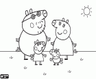 The walk through the field of Peppa Pig with her family on a sunny day