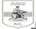 Shield of Aris Thessaloniki FC, football club which belongs to the multi-sport club based in Thessaloniki or Salonica, port city in the north of the Aegean Sea. Thessaloniki is the second city of Greece and the capital of the Central Macedonia region