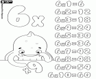 An educational sheet with Pypus and the multiplication table of six