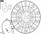 Multiplication wheel by the number six. You can study the table of 6 with the help of Pypus and this coloring page