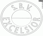 Emblem of SBV Excelsior, Stichting Betaald Voetbal Excelsior, football club with headquarters in Rotterdam, port city in the west of the Netherlands. The port of Rotterdam is the largest cargo port in Europe, it has a strategic position in the mouth of the river Rhine in the North sea