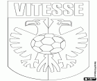 Shield of Stichting Betaald Voetbal Vitesse, SBV Vitesse, football club with headquarters in Arnhem, city in the shores of the river Rhine, at the east of Netherlands and the capital of the Guelders province