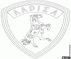 Shield of AE Larisa, PAE Athlitiki Enosi Larisas, football club based in Larissa, city on the banks of the river Peneus and the capital of Thessaly, in central-west of Greece