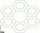Chromatic scheme formed by six hexagons with six circles interiors for the complementary colors