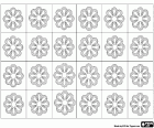 A pattern formed by a gridded basis with a geometrized flower inside each square