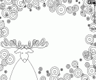 A drawing for coloring and customize with a reindeer's Christmas as protagonist and a background of circles