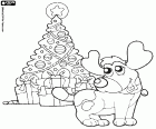 The dog is very happy on Christmas celebrations. In this coloring page the dog is beside the Christmas tree
