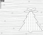 A Christmas drawing for stamping with a simplified Christmas tree on a background of not geometric horizontal stripes