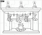 Puzzle of a beautiful fireplace decorated for Christmas celebrations