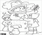 Puzzle of children just finishing a fantastic snowman