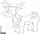 A typical Christmas reindeer with a bell hanging in the neck, seen from side