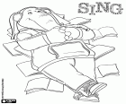 The teenage Meena is a very shy elephant which has fear stage. In this coloring page we can see she relaxed and happy listening to music with the headphones. A character from Sing the movie