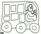 Santa Claus in his small truck or a delivery van of Christmas gifts 