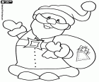 A smiling and funny Santa Claus with the gifts sack on his back