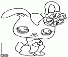 A nice bunny with an ornament on the ear, a flower, another animal toy of Littlest Pet Shop