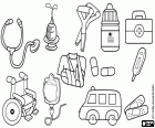 A collection of drawings related to medicine, physicians and hospitals