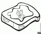 A slice of bread with cheese cream and a decorative parsley leaf