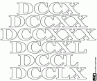 Educational sheet with the Roman numbers 710, 720, 730, 740, 750 and 760