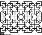 Complex geometric pattern formed by the repetition of a same piece. The basic piece is formed by the fitting of various elements of different shapes. In the final result highlights seven stars