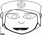 A mask with the face of a nurse with eyes wide open