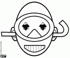 A funny mask of a diver with the snorkel tube in the ears