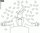 A disguised character in the lectern under the confetti, in the opening speech of the Carnival festivities 