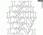 In this coloring page we have the Roman numbers 61, 62, 63, 64, 65 and 66