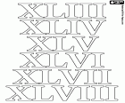In our coloring pages collection about the Roman numeric system, here we have the numbers 43, 44, 45, 46, 47 and 48