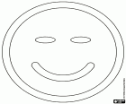 An emoticon face with a pleasant smile and closed eyes