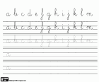 A calligraphy exercise with the alphabet, the lowercase letters from A to M