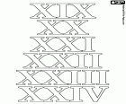 If you want to learn the numeric system of the ancient romans, a coloring page with numbers 19, 20, 21, 22, 23 and 24