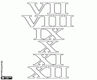 An educational sheet with the numbers 7, 8, 9, 10, 11 and 12 according to the Roman numeric system