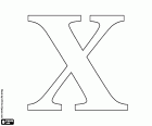 The number ten, 10, in the Roman numeric system is the symbol X. The original Roman name of X is DECEM, decem, and has its origin in the sign used by the Etruscans