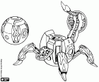 A Bakugan sphere transforms in Fencer, a mechanical Bakugan that looks like a four-legged mechanical spider