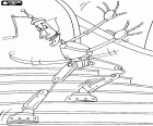 A fun robot in troubles walking down stairs, a character from the animation movie Robots