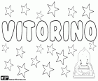 Vitorino, name for boy in Portuguese, variant of Vitor. Also a male name in Spanish, variant of Victorio and Victorino