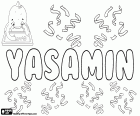 Yasamin, female name of Persian origin, variant of Yasamen and Yasamine, among others. The origin and the meaning of this name is the Jasmine Flower