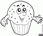 A muffin with a smiling face and two arms