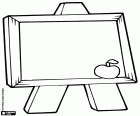 An easel small chalkboard and an apple, material for the littlest children class of the school