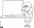 A girl beside the blackboard of the classroom