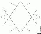 A star to represent the theory of colors. The main star is formed by two inverted equilateral triangles. The other six points of the star are for the rotation of two other equilateral triangles