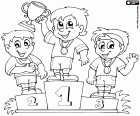 Three boys at the winners podium's top in a children's sports competition. Sports activities are extracurricular activities that provide fun and entertainment, while they must instill many essential values in the kids education