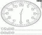 00: 30 and 12:30, the clock indicates that it's half past twelve, thirty minutes after midnight or noon