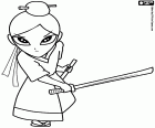 A young woman samurai, onna bugeisha, a woman warrior of the feudal era of Japan
