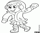 A girl ready to throw a snowball. The children organize funny fights with snowballs